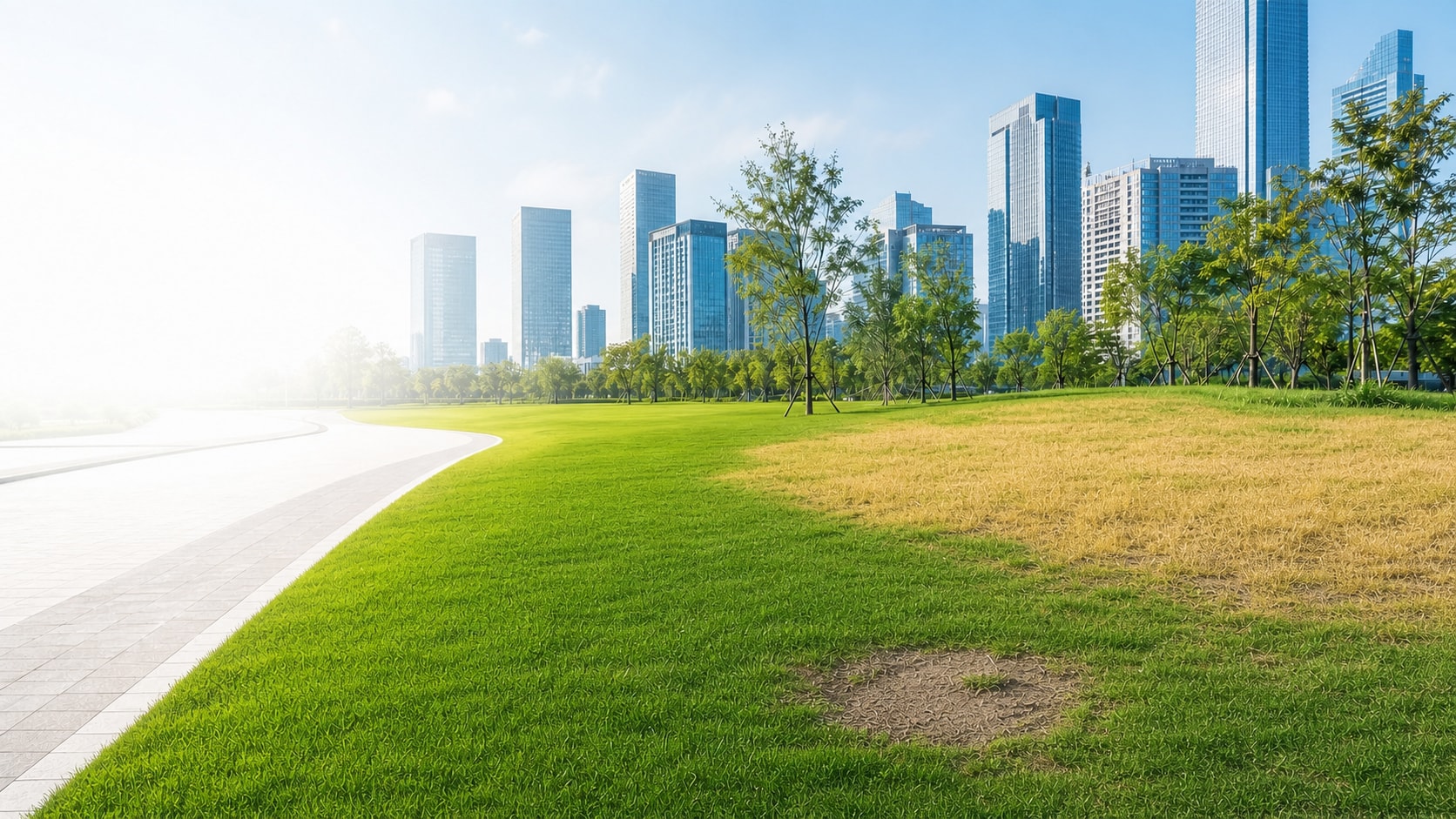 A public lawn and green space.